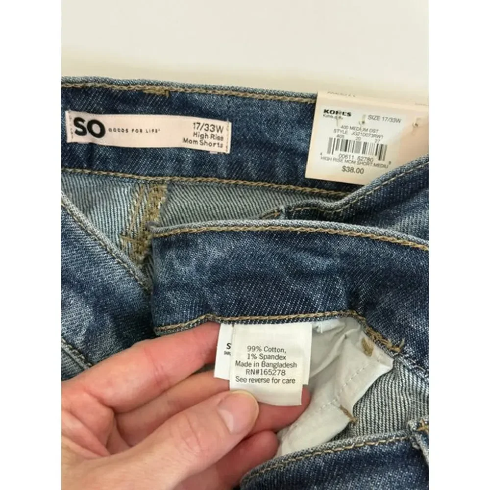 SO High Rise Mom Shorts Distressed Raw Hem Denim NWT Sz17/33W